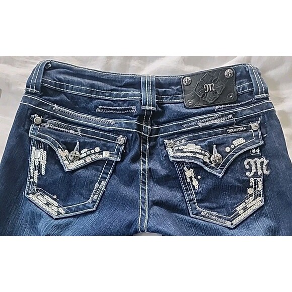 Miss Me Boot Cut Jeans Rhinestone Womens 29 x 32.5 Low Rise Dark Denim JE5428B3X - Picture 1 of 9